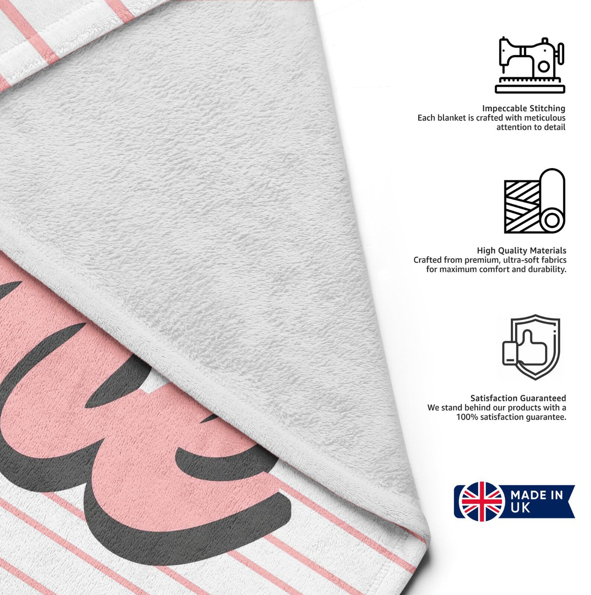 Personalised Custom Name Colour Stripe Retro Font Soft Warm Fleece Blanket Decor