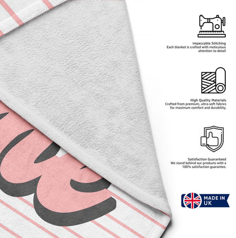 Personalised Custom Name Colour Stripe Retro Font Soft Warm Fleece Blanket Decor