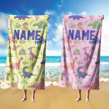 Personalised Custom Name Dinosaurs Clip Art Absorbent Beach Bath Sheet Towel
