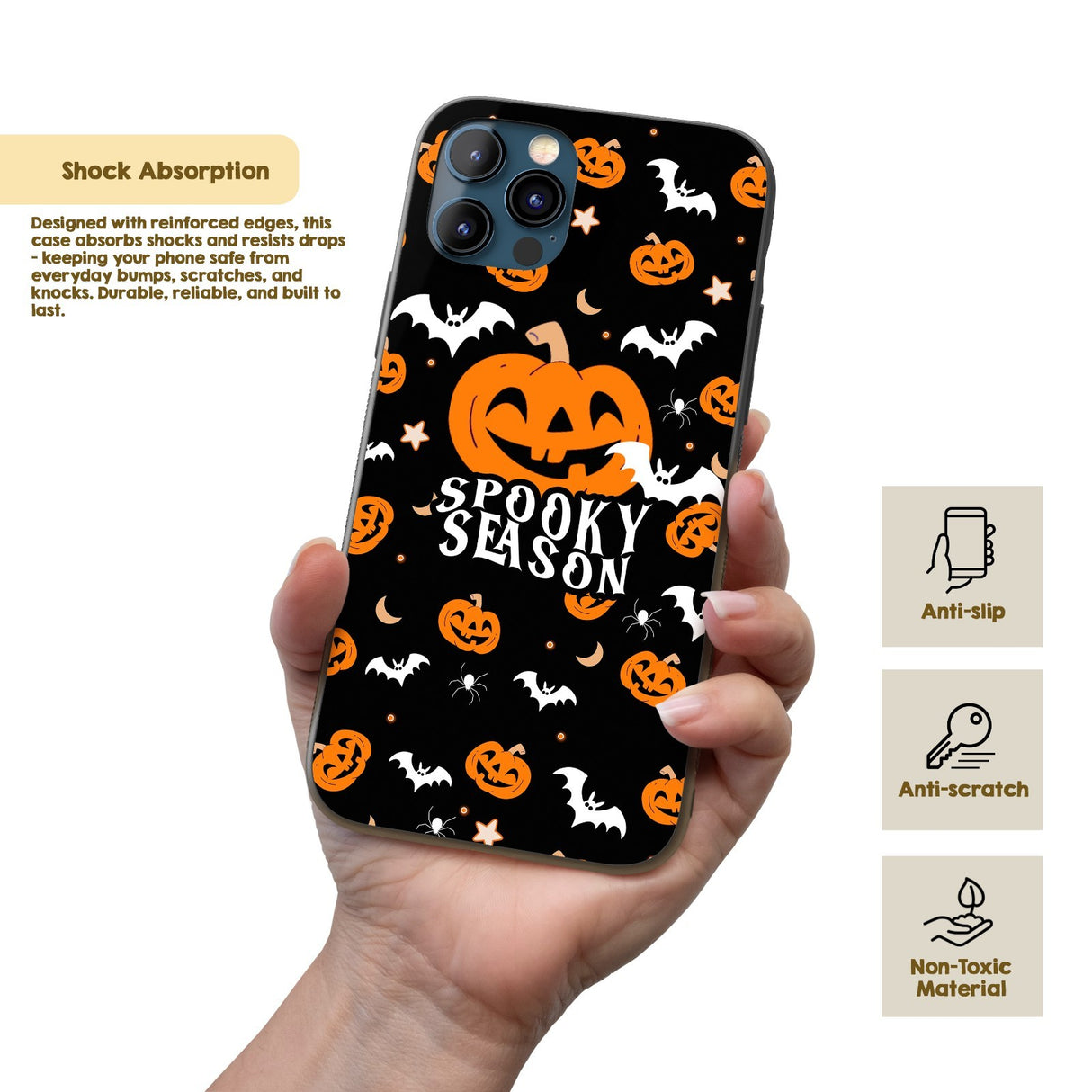 Halloween Spooky Season Pumpkin Bats Custom Printed iPhone Black Case Cover Gift