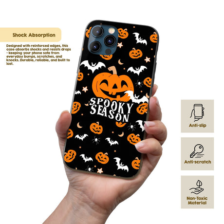 Halloween Spooky Season Pumpkin Bats Custom Printed iPhone Black Case Cover Gift