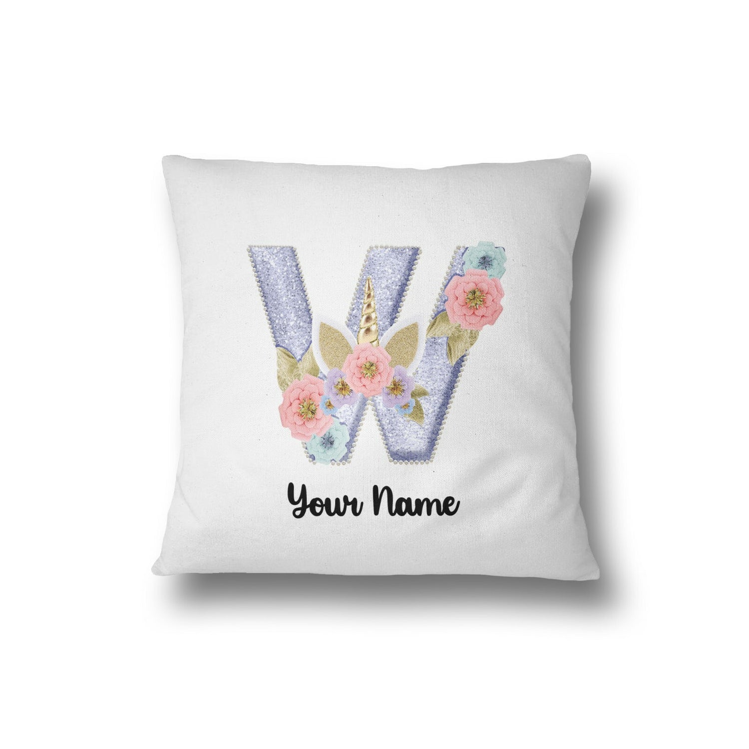 Personalised Unicorn Sparkly Kids Girls Monogram Alphabet Initial Letter Cushion