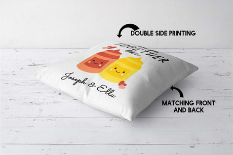 We Go Together Ketchup + Mustard Valentines Love Square Filled Cushion Decor
