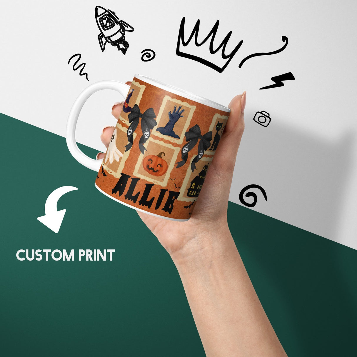 Halloween Spooky Personalised Name Coffee Tea Mug Cup Coaster Gift Set Him Her