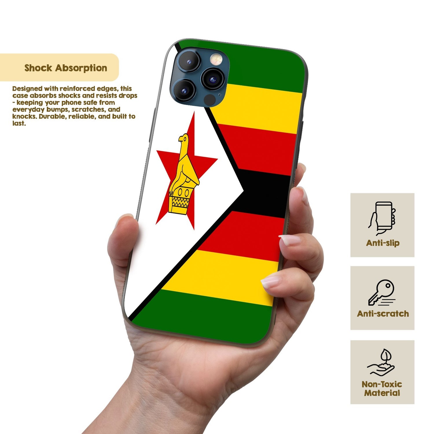 Zimbabwe Flag Design Patriotic iPhone Case Black TPU Cover Protector Custom Gift