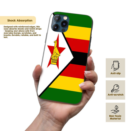 Zimbabwe Flag Design Patriotic iPhone Case Black TPU Cover Protector Custom Gift
