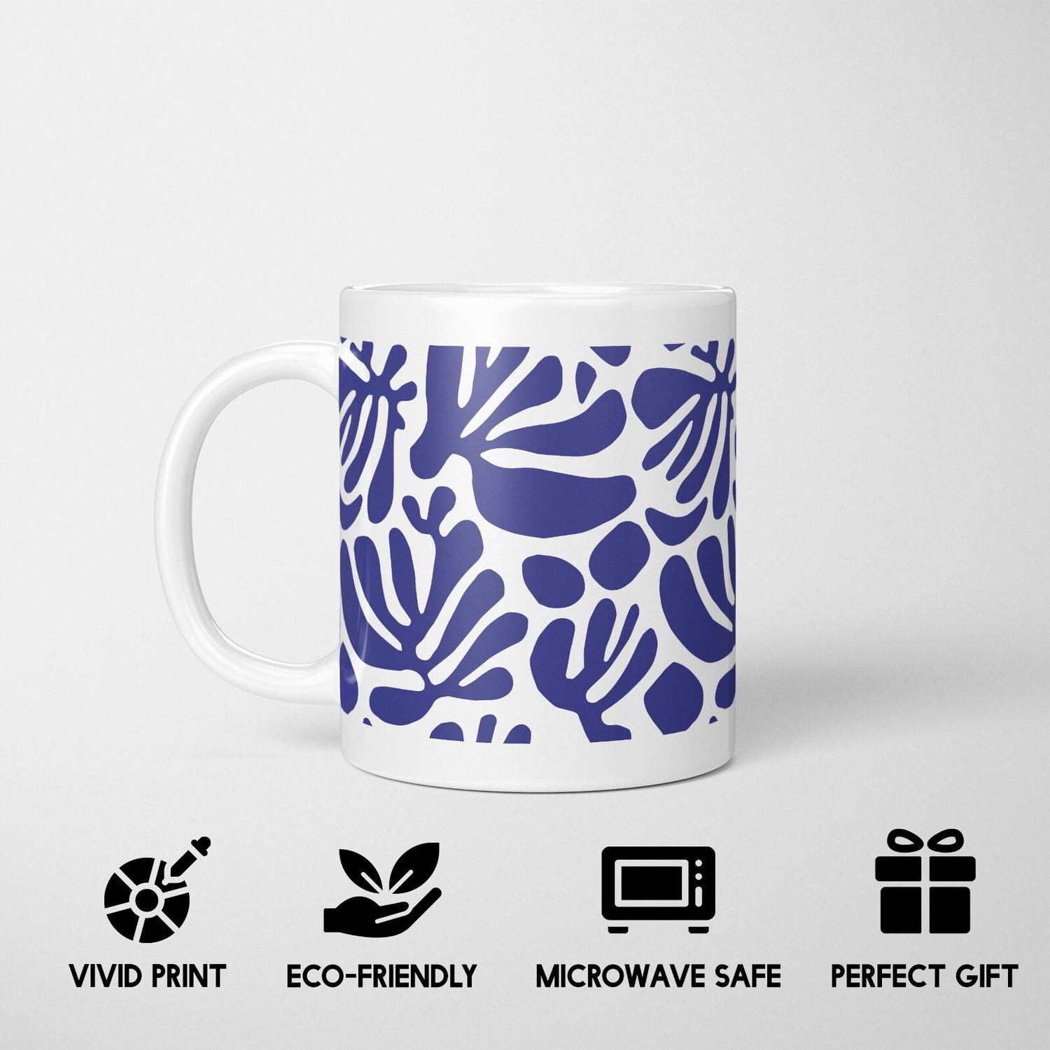 Blue Matisse Leaves Art Coffee Custom Tea Mug Coaster Set Option Gift Him Her