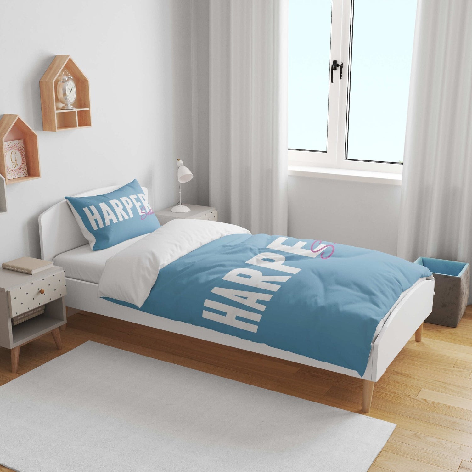 Personalised Name Gradient Two Tone Colour Kids Cot Bed Duvet Cover + Pillowcase