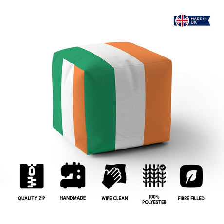 Ireland Flag Irish Tricolour Ottoman Filled Pouffe Footrest Inc Washable Cover