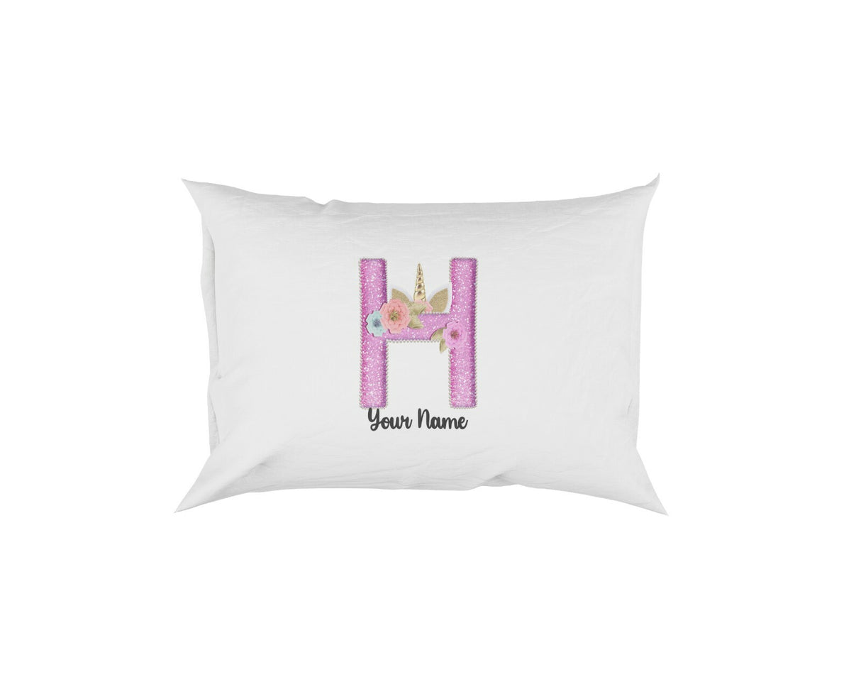 Personalised Unicorn Sparkly Kids Girls Monogram Alphabet Initial Letter Pillow