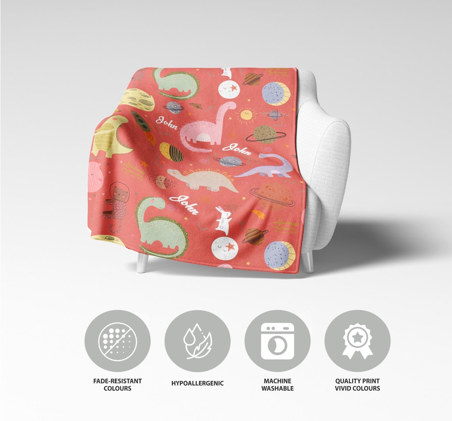 Personalised Custom Name Cartoon Baby Dinosaurs Soft Warm Fleece Blanket Decor