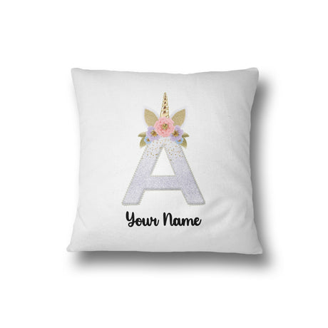 Personalised Unicorn Sparkly Kids Girls Monogram Alphabet Initial Letter Cushion