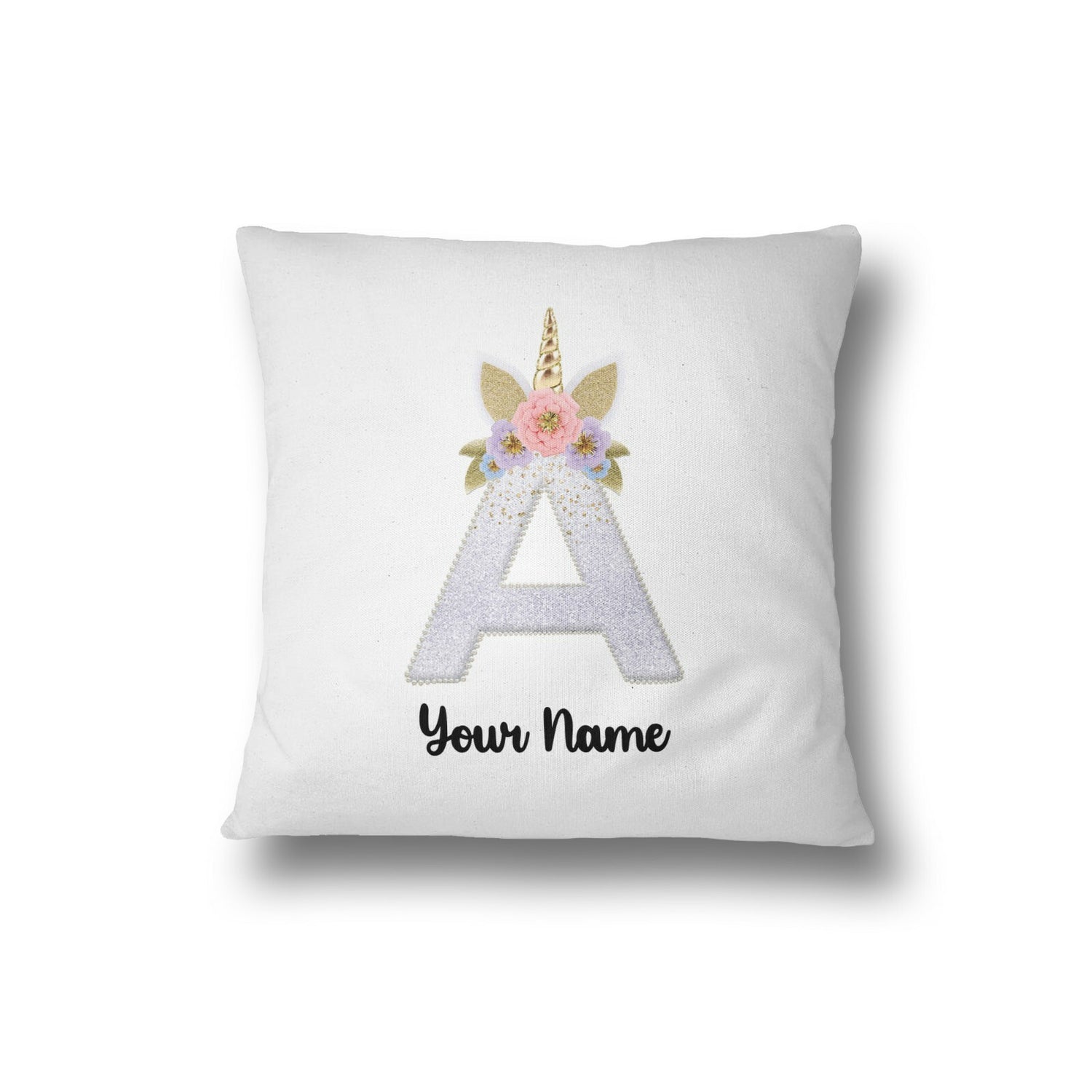 Personalised Unicorn Sparkly Kids Girls Monogram Alphabet Initial Letter Cushion