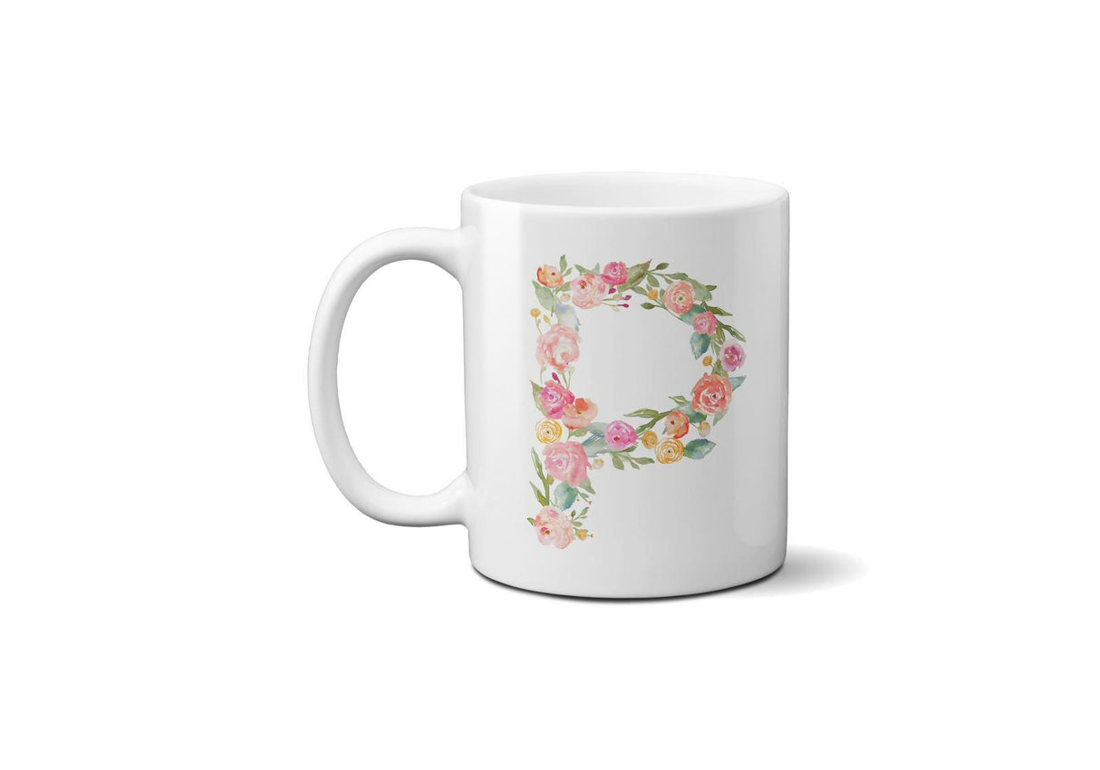 Personalised Alphabet Floral Name Initial Letter Coffee Mug Gift 11oz Ceramic