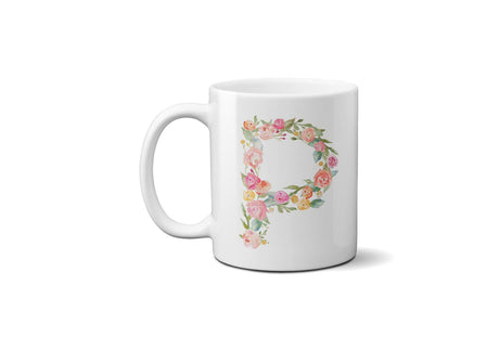 Personalised Alphabet Floral Name Initial Letter Coffee Mug Gift 11oz Ceramic