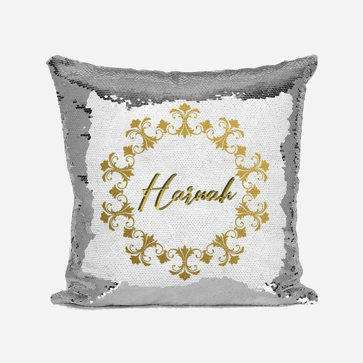 Personalised Name Shiny Sequin Magic Wreath Gold Cushion Cover + Pillow Kids