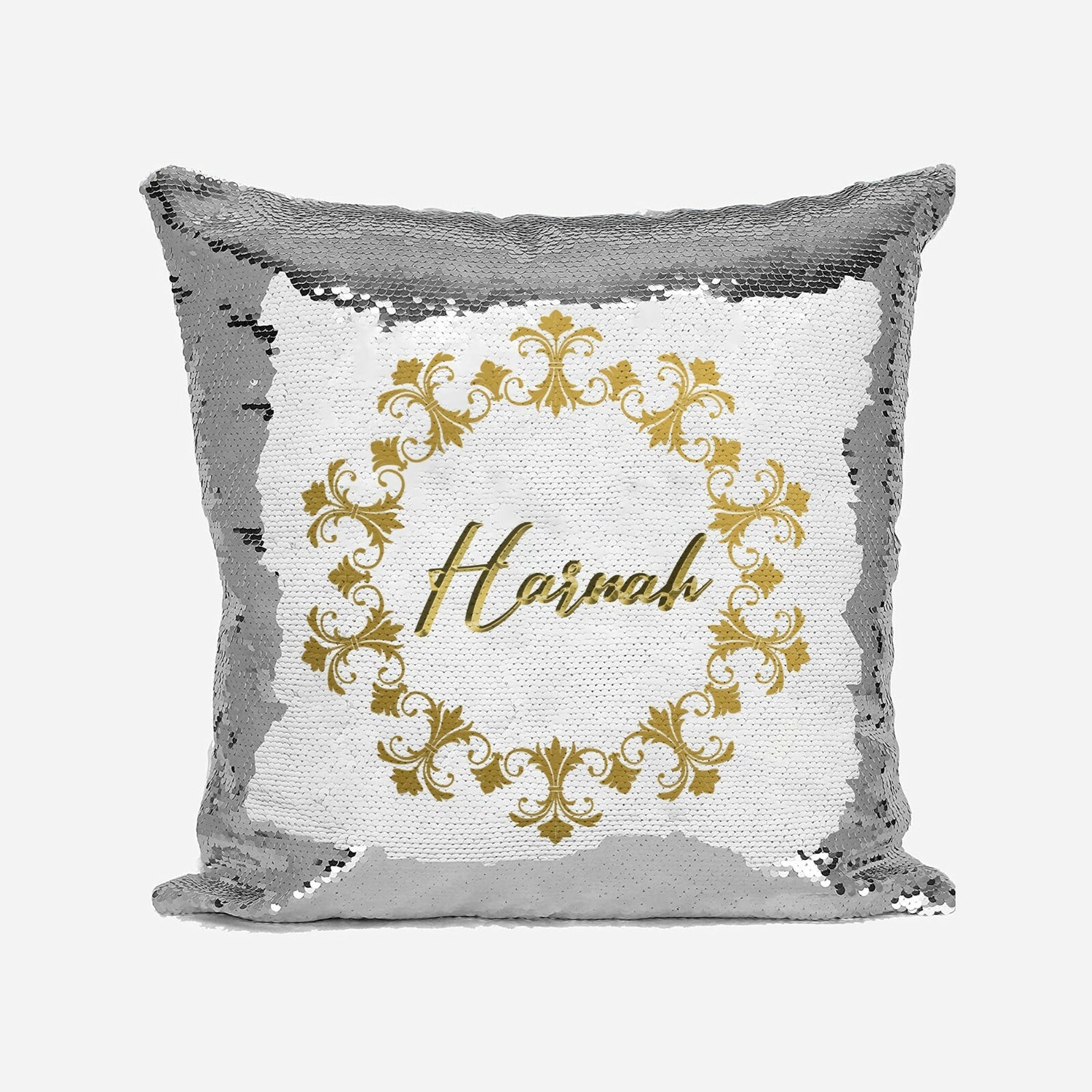 Personalised Name Shiny Sequin Magic Wreath Gold Cushion Cover + Pillow Kids