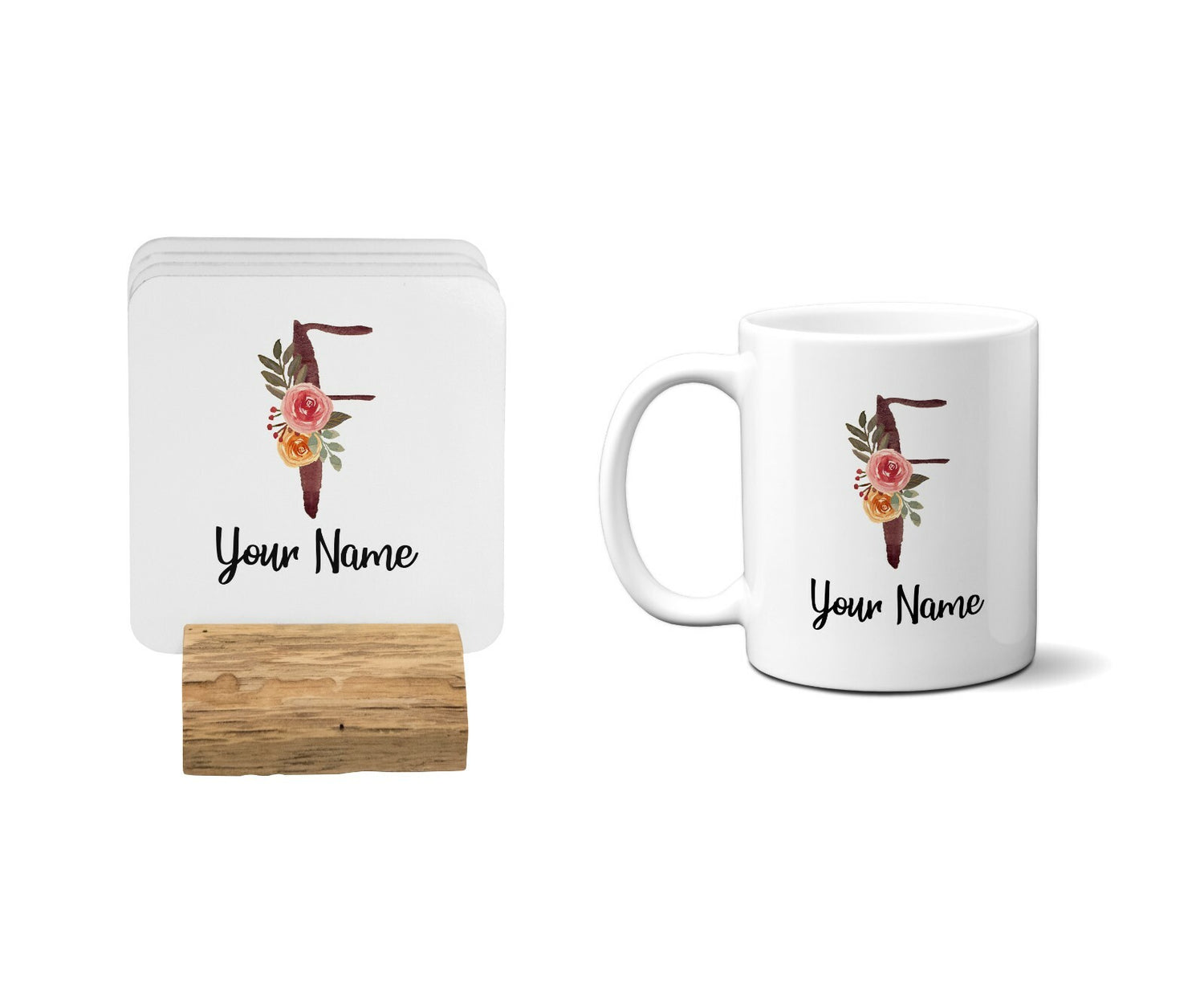Personalised Floral Watercolour Hand Paint Effect Alphabet Floral Name Mug