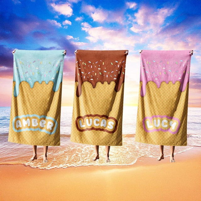 Ice Cream Cone Summer Holiday Kids Novelty Retro Beach Bath Sheet Face Towel