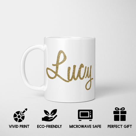 Personalised Name Gold Glitter Font Novelty Coffee Tea Mug Coaster Gift Him Her