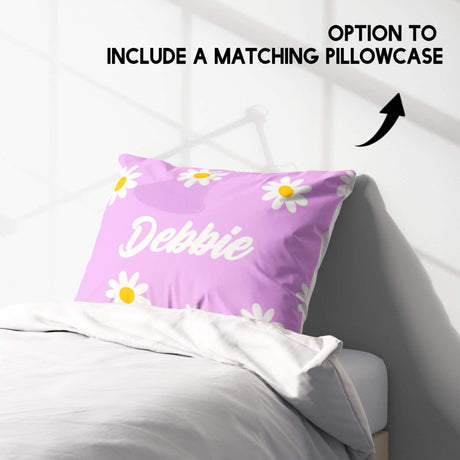 Personalised Custom Name Colour Floral Daisy Single Bed Duvet Cover + Pillowcase