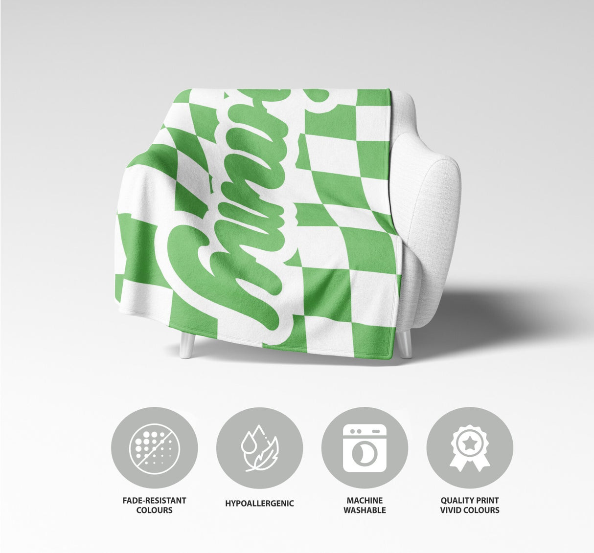 Personalised Custom Name Colour Retro Vans Check Soft Warm Fleece Blanket Decor