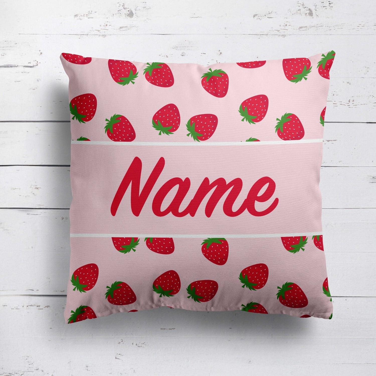 Personalised Custom Name Colour Strawberries Fruit Square Fill Zip Cushion Throw
