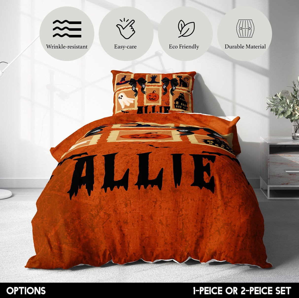 Halloween Spooky Personalised Single Bed Duvet Cover Pillowcase Set Custom Gift