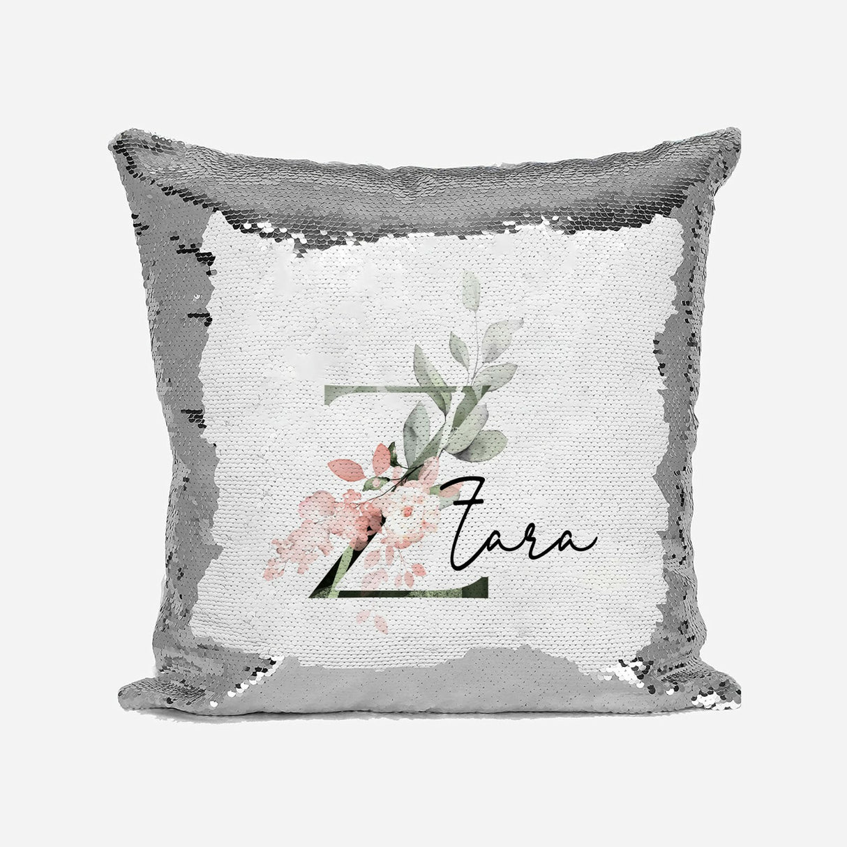 Personalised Gentle Botanical Blush Sequin Magic Cushion Cover + Pillow Kids
