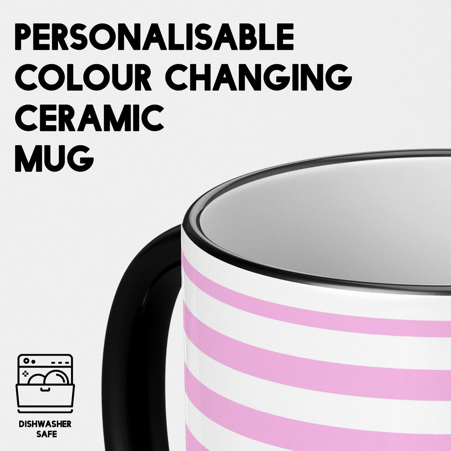 Personalised Custom Name  Stripe Retro Font Heat Sensitive Colour Changing Mug