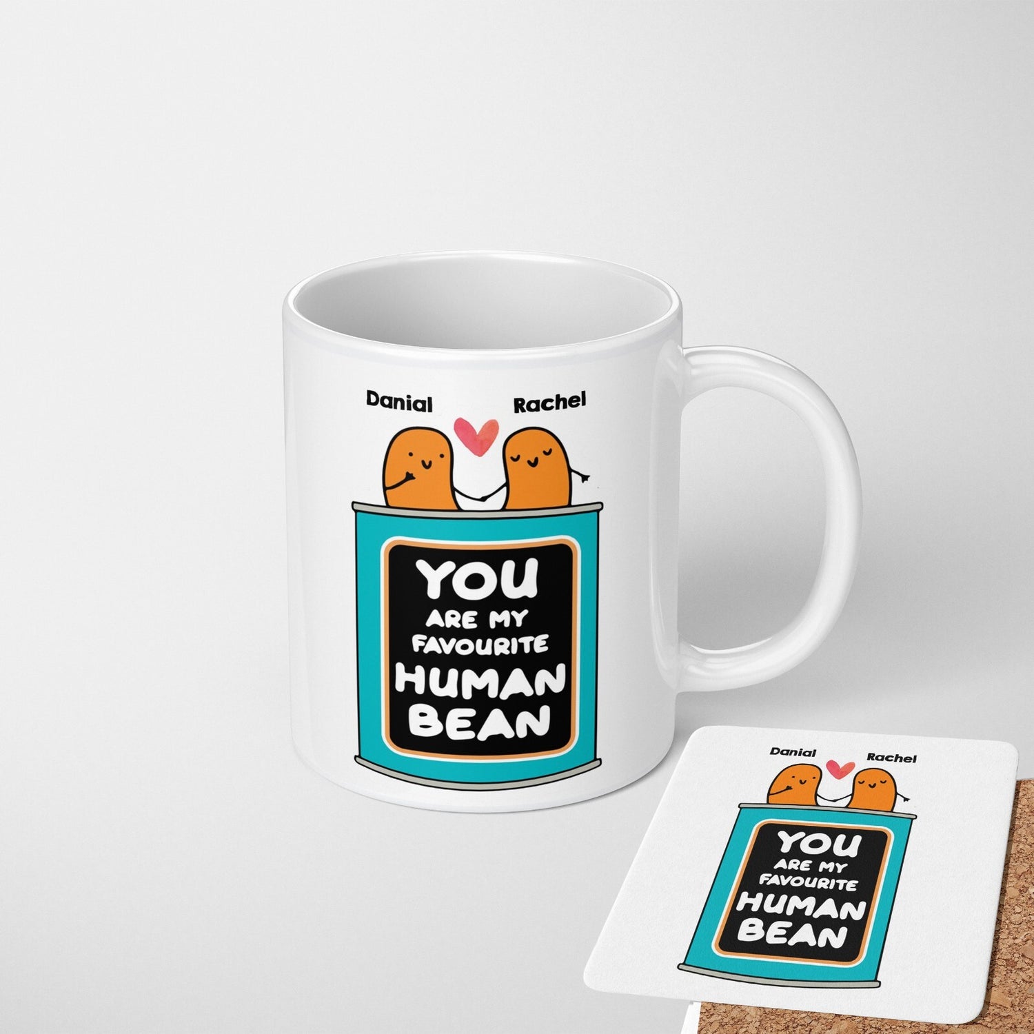 Personalised You Are My Favourite Human Bean Names Mug & Coaster Gift Him/Her
