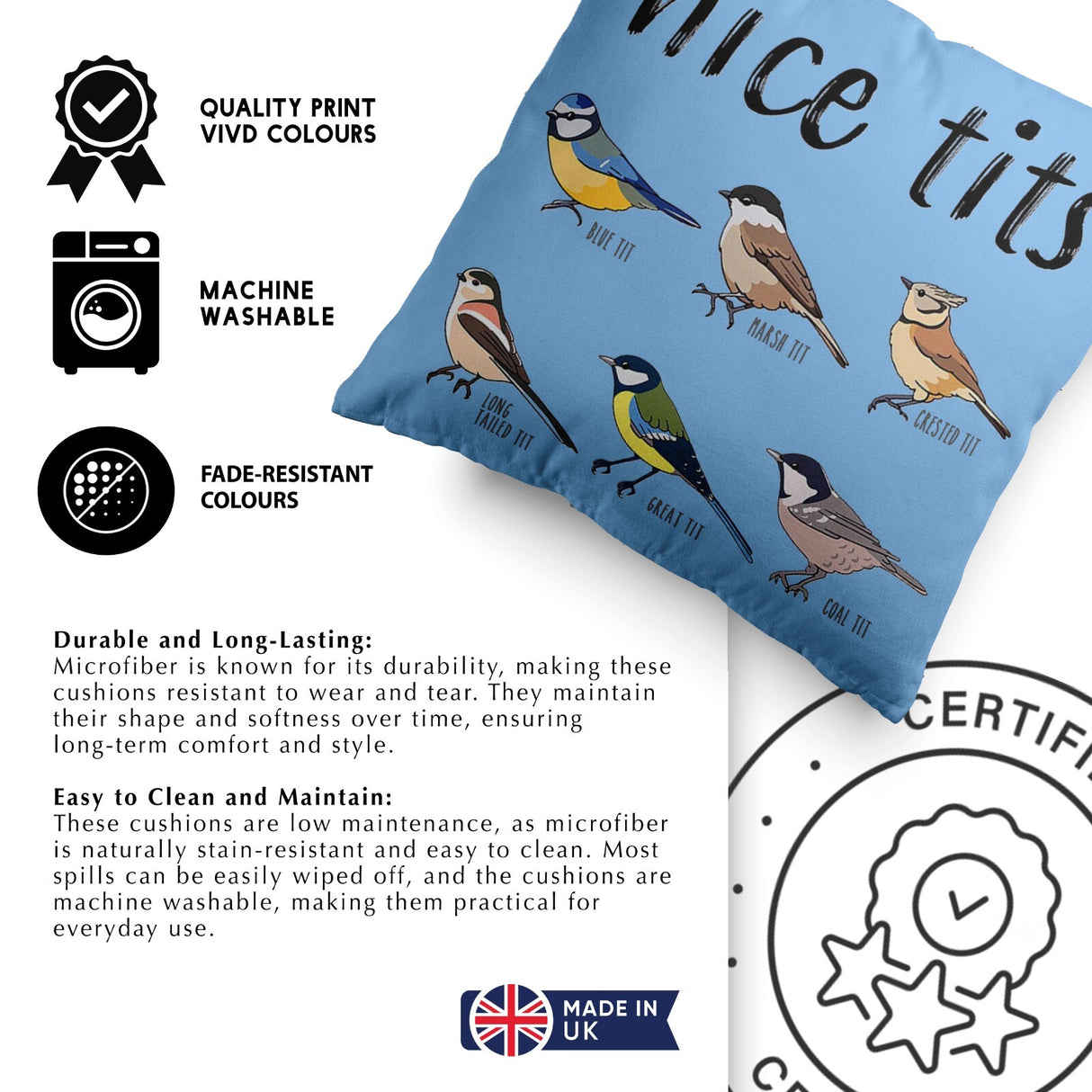 Nice Birds Prank Funny Cheeky Naughty Novelty Soft Square Fill Zip Cushion Throw