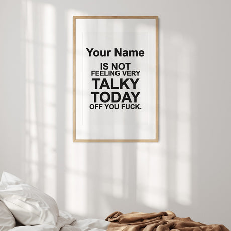 Personalised Not Very Talky  Custom Name & Colour Wall Art Poster Print Decor
