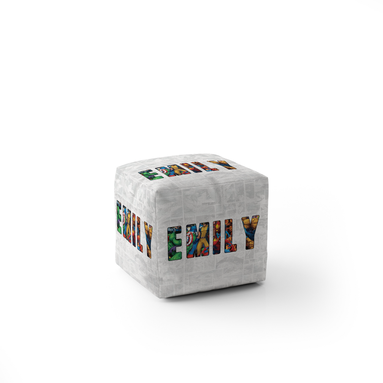 Personalised Superhero Name Kids Novelty Ottoman Fill Pouffe Inc Washable Cover