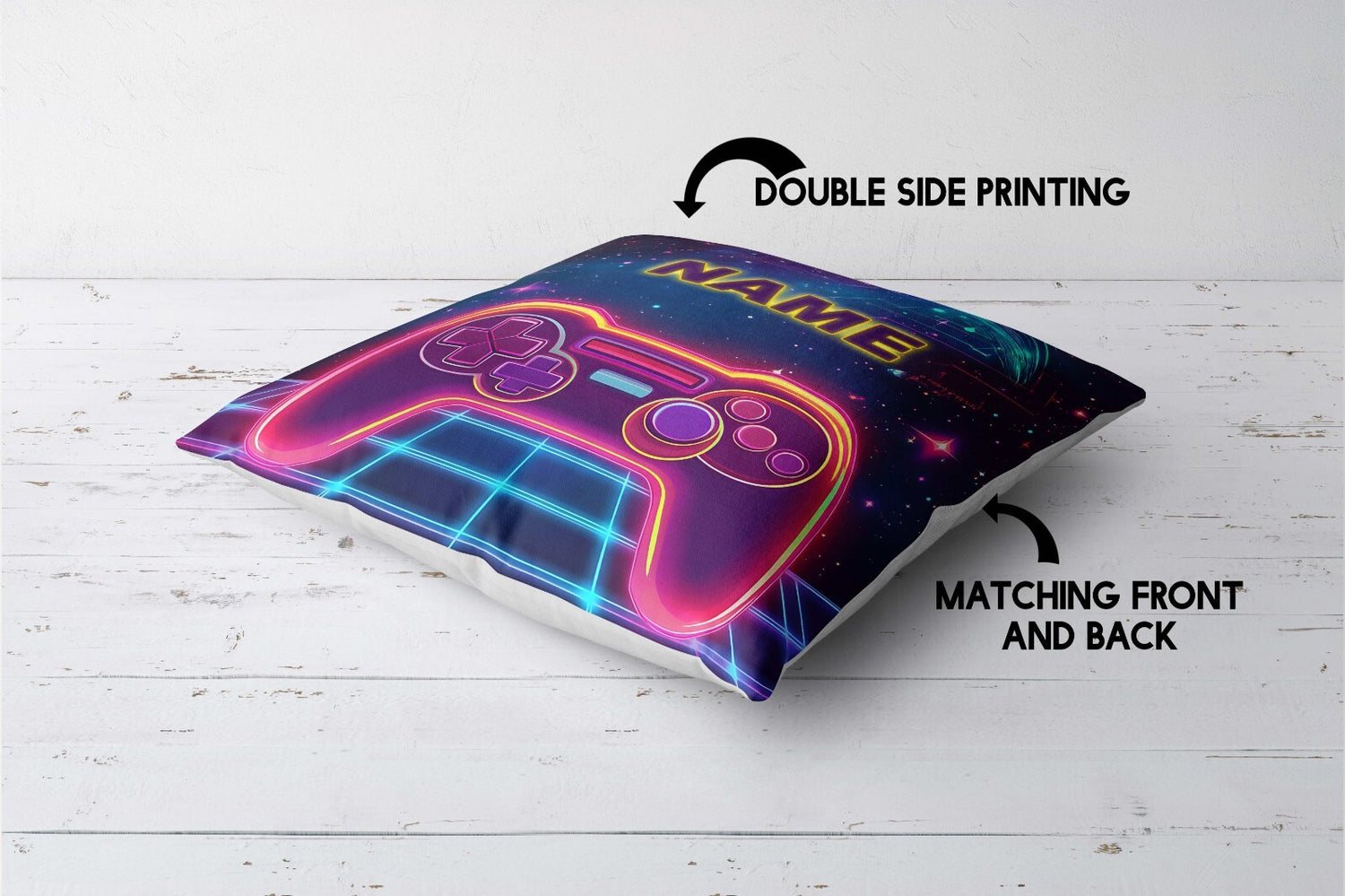 Personalised Name Gamer Gaming Controller Kids Square Fill Zipped Cushion Throw