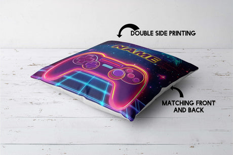 Personalised Name Gamer Gaming Controller Kids Square Fill Zipped Cushion Throw