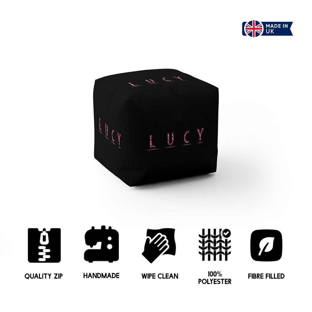 Personalised Any Name Pink Rose Petals Ottoman Filled Pouffe Inc Washable Cover