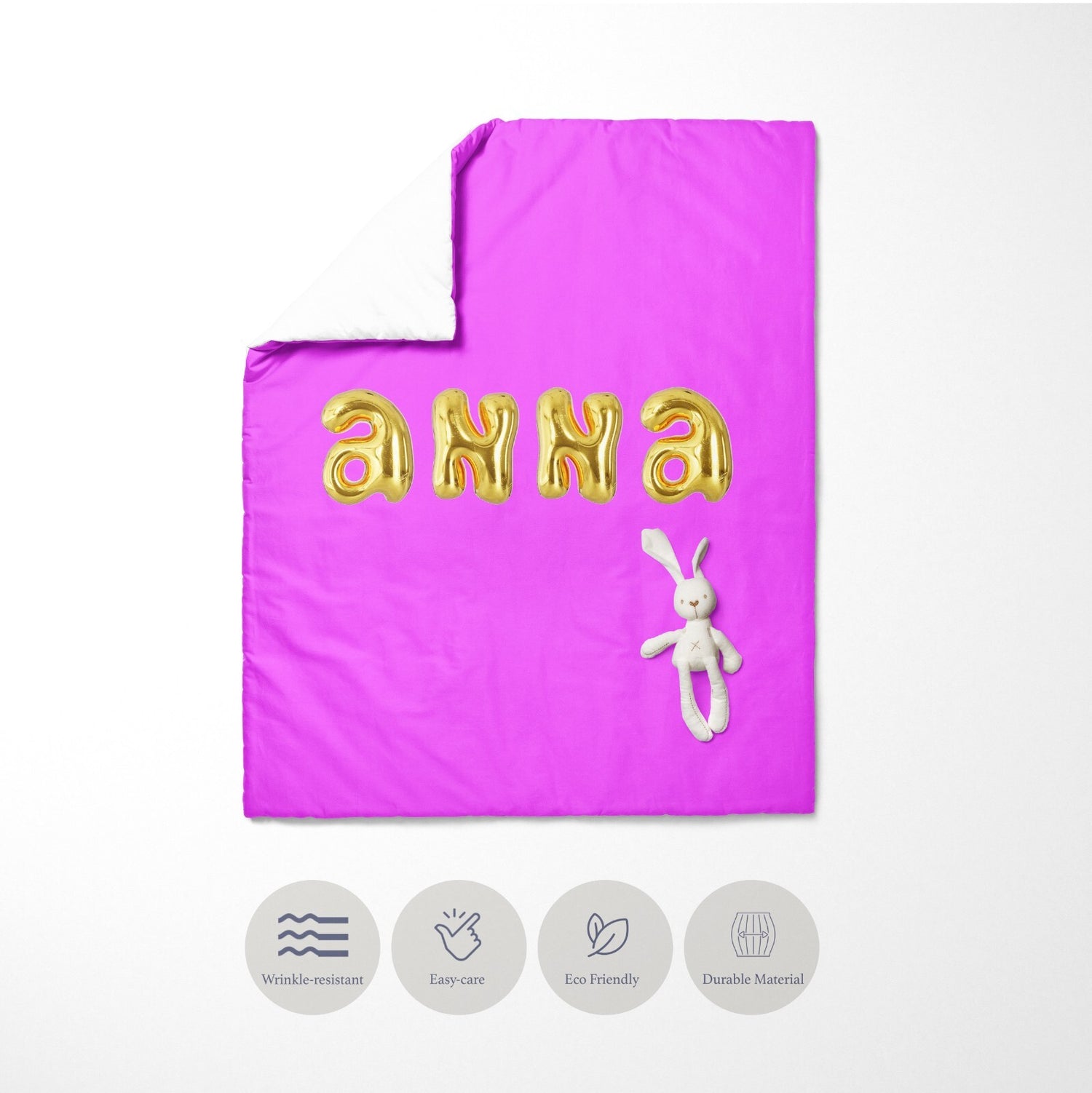 Personalised Name Colour 3D Bubble Font Toddler Cot Bed Duvet Cover + Pillowcase