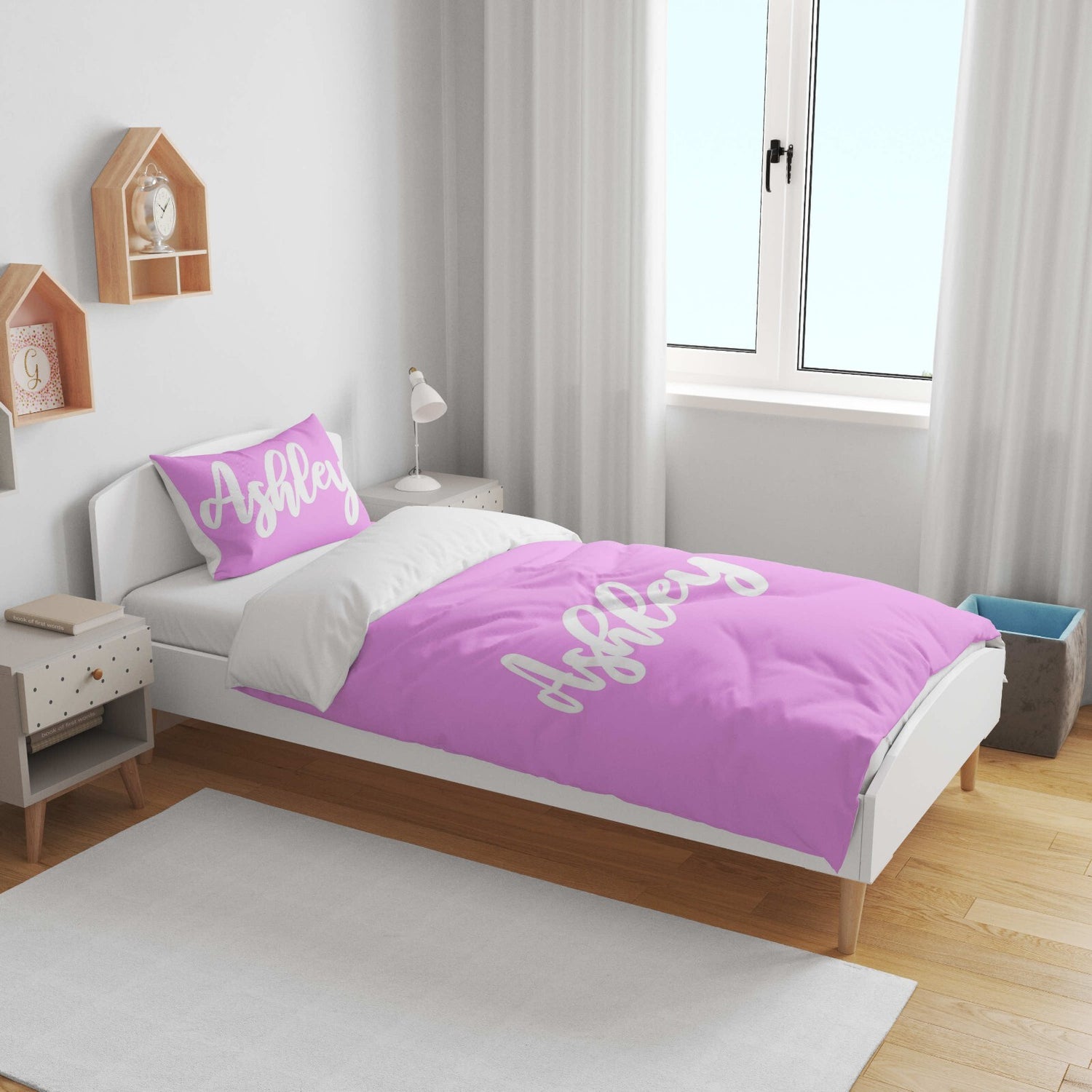 Personalised Custom Name Colour Script Font Kid Cot Bed Duvet Cover + Pillowcase