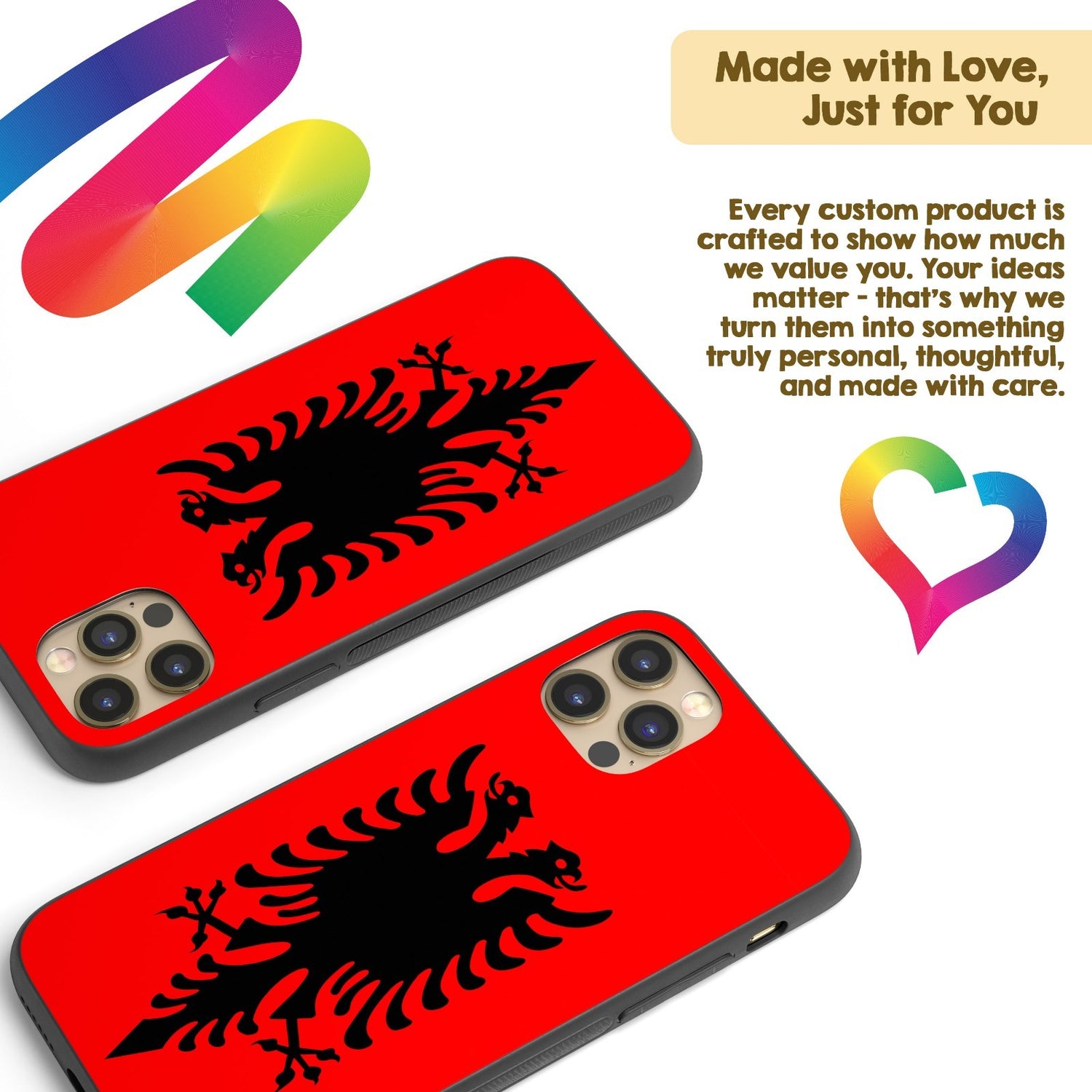 Albania Flag Design Patriotic iPhone Case Black TPU Cover Protector Custom Gift