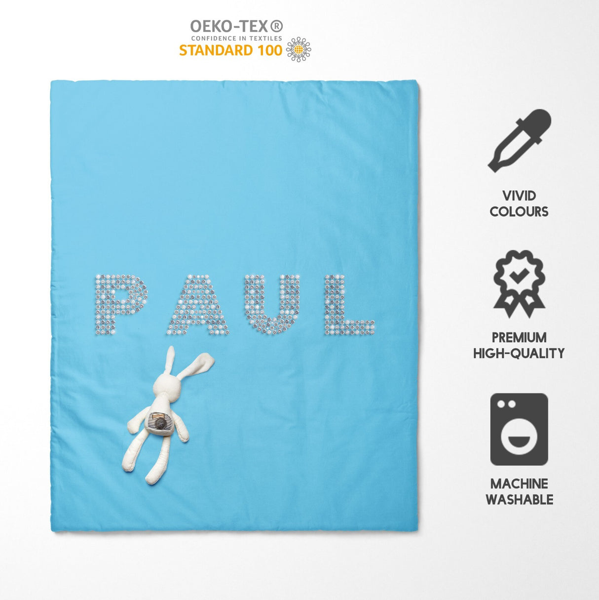 Personalised Name  Diamond Gems Font Kids Cot Bedding Duvet Cover + Pillowcase