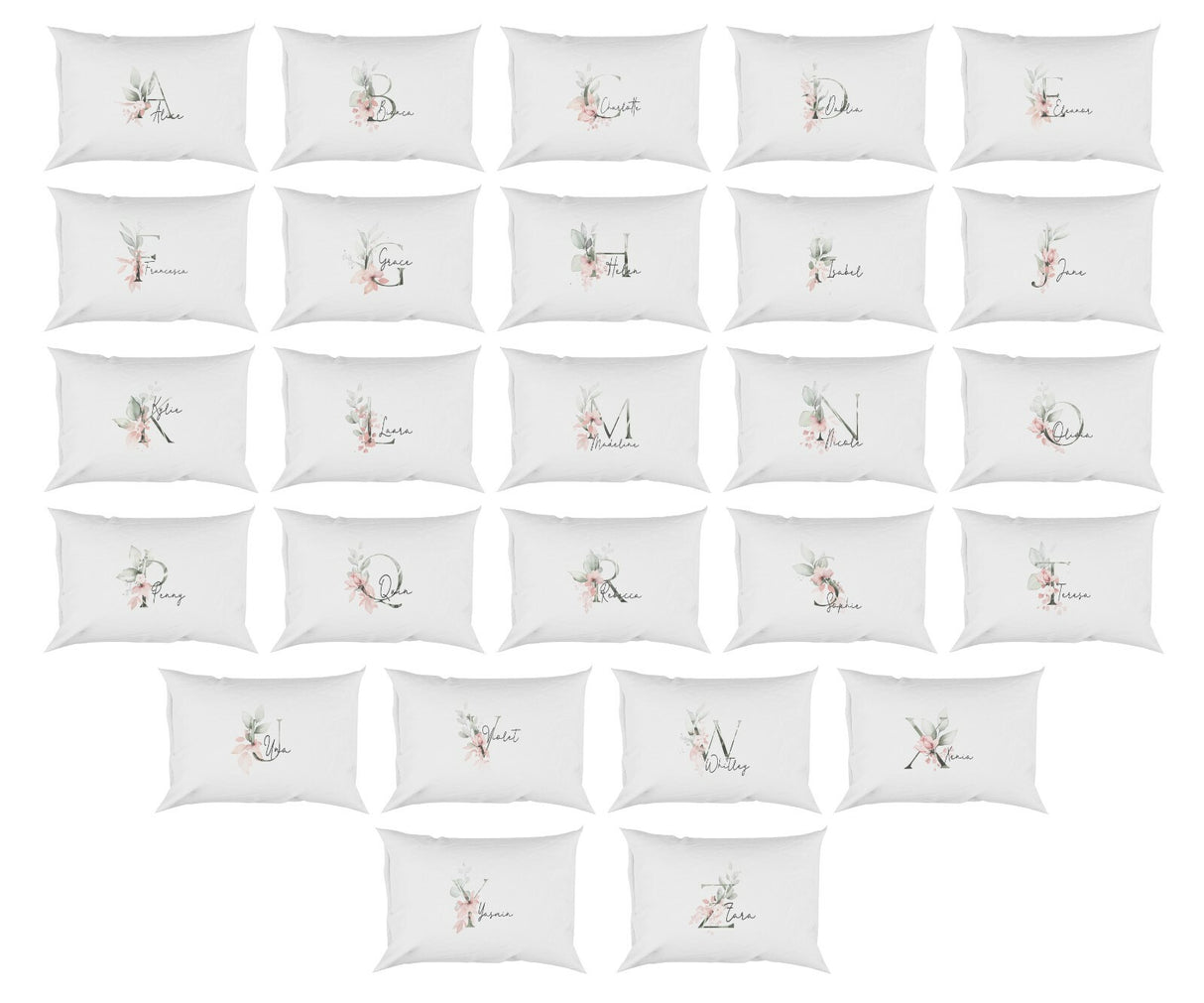 Personalised Your Name Gentle Botanical Blush Initial Letter Pillow Case Gift