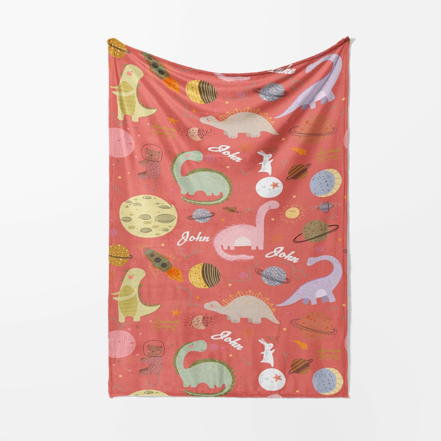 Personalised Custom Name Cartoon Baby Dinosaurs Soft Warm Fleece Blanket Decor