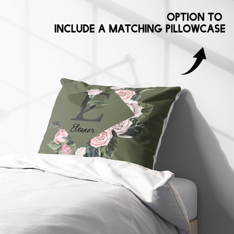 Personalised Name Botanical Floral Initial Single Bed Duvet Cover Pillowcase Set