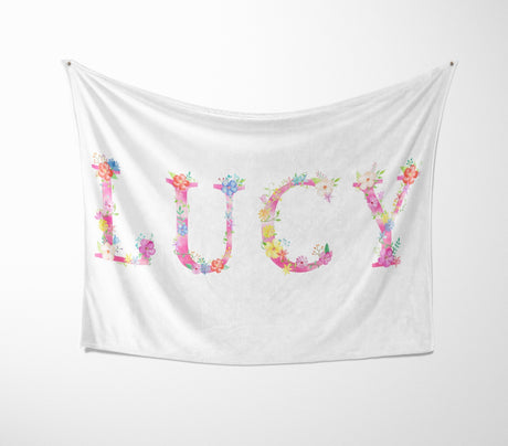 Personalised  Pink Floral Alphabet Novelty Soft Fleece Mink Blanket Gift Decor