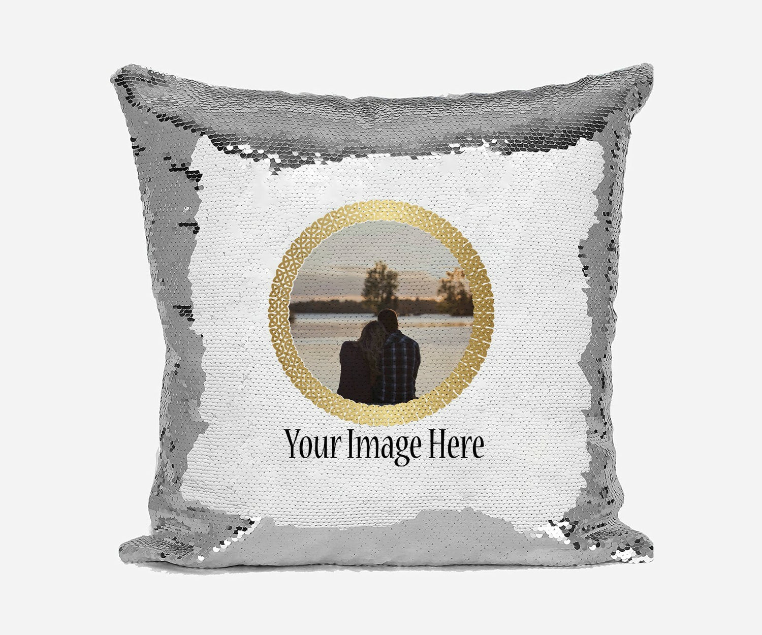 Personalised Name Shiny Sequin Magic Add Your Own Image Cushion Cover + Pillow