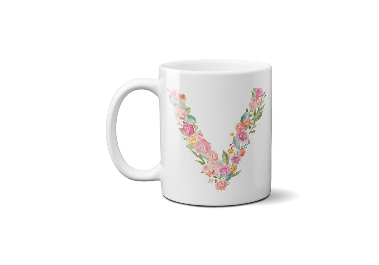 Personalised Alphabet Floral Name Initial Letter Coffee Mug Gift 11oz Ceramic