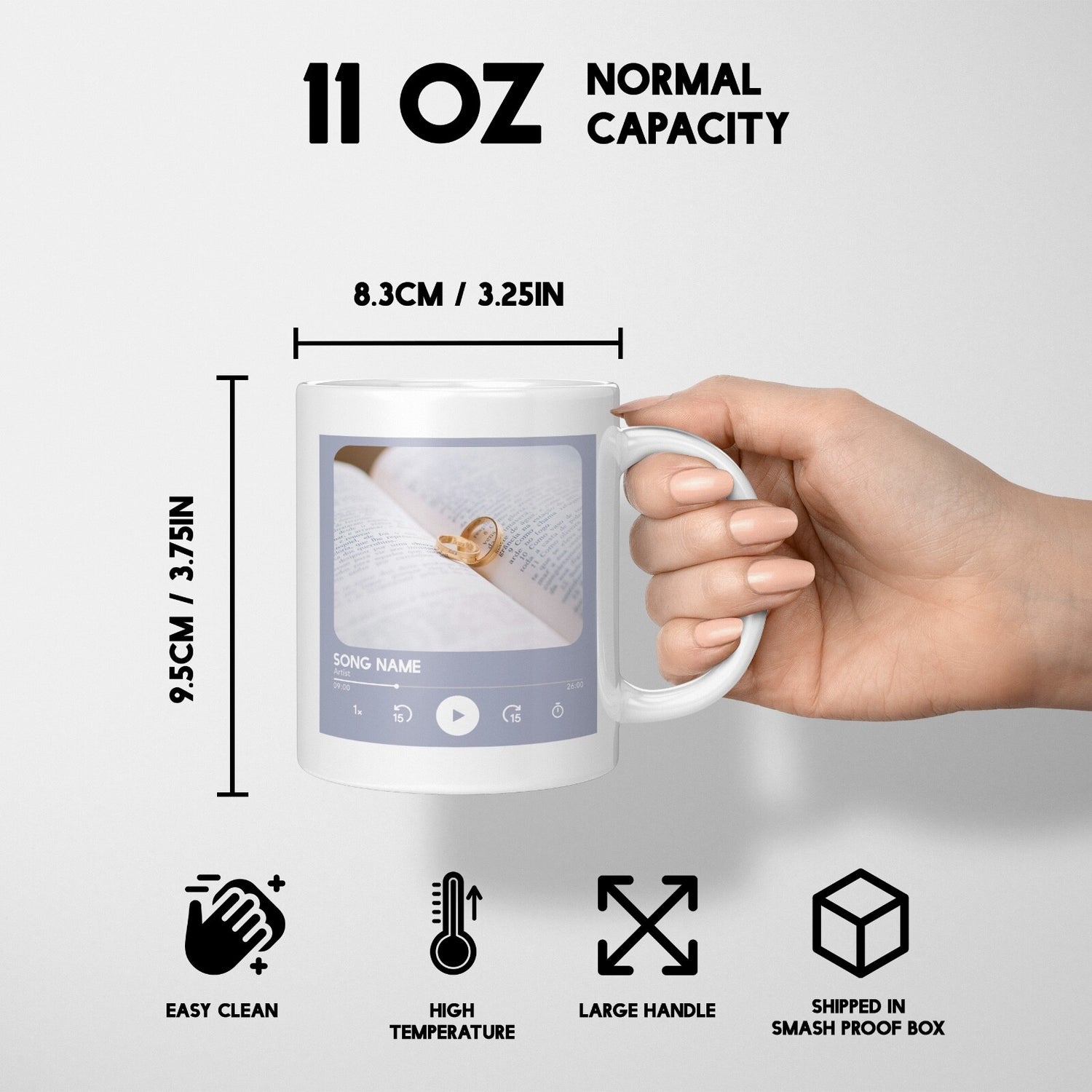 Personalised Music Player Custom Song Image Gift Coffee Tea Mug + Coaster Option