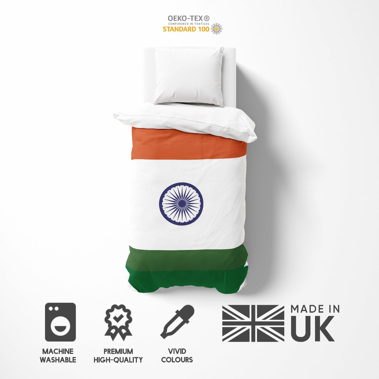 India Flag Indian Cozy Design Single Size Bed Duvet Cover Quilt + Pillowcase Set