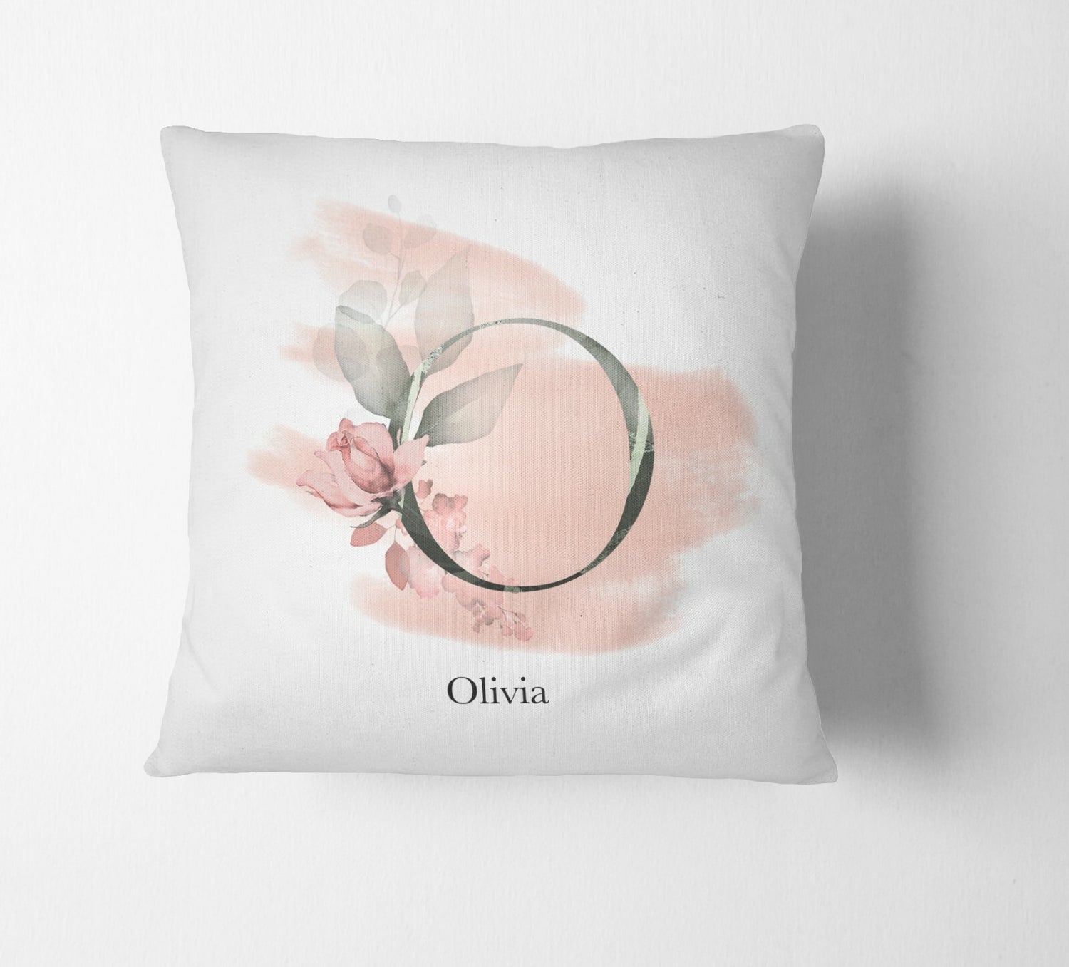 Personalised Gentle Blush Floral Pink Name Monogram Cushion Cover Case & Insert